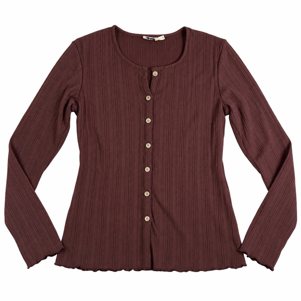 faherty Paradise Pointelle Cardigan brown large light weight